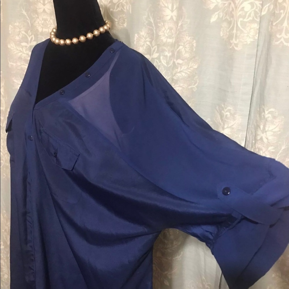 Daniel Rainn Plus Sheer Full Button Back Blouse